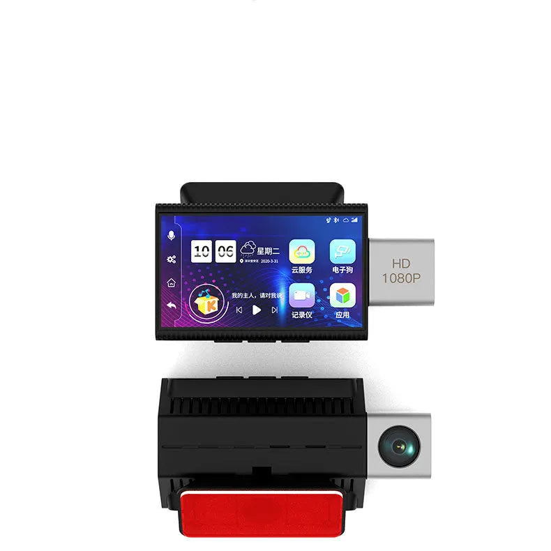 Black 4G front and rear car dash cam tachograph with wide angle lens and touch screen