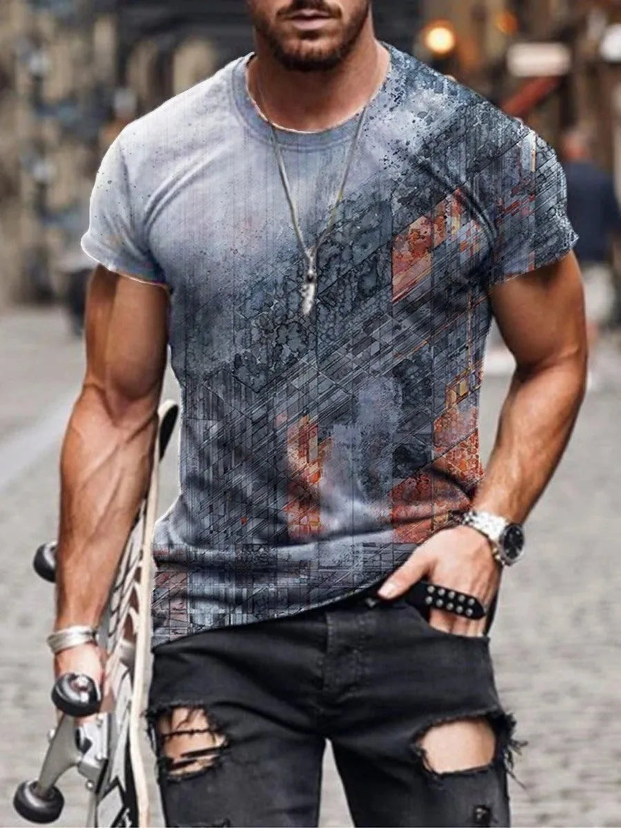 Men's loose fit short-sleeve T-shirt with a digital camouflage print on milk silk fabric.
