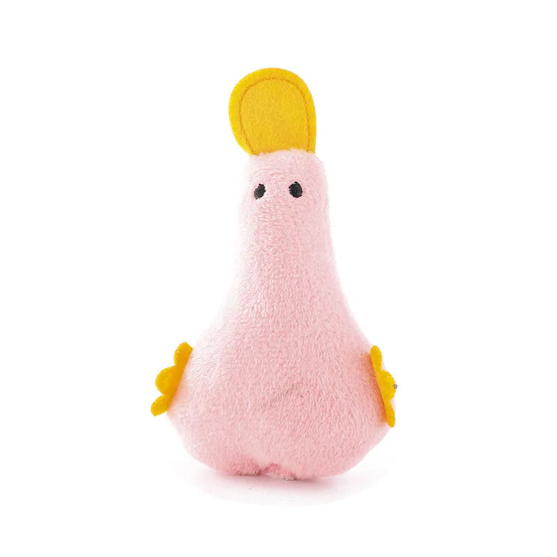 Colourful soft plush duck pet toy with catnip, a squeaker, and a rattle for cats and dogs
