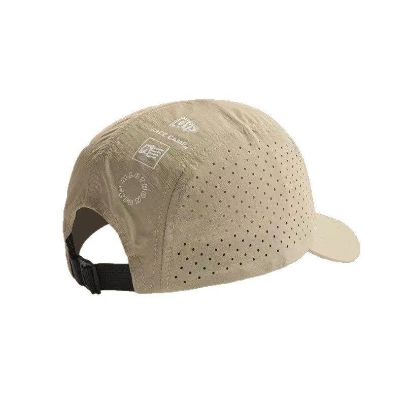 Men's adjustable baseball cap in acrylic mesh fabric shown in black, suitable for summer sun protection.