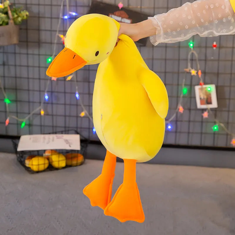 Lying style sand carving plush duck toy in white with down cotton filling and elastic wool plush surface