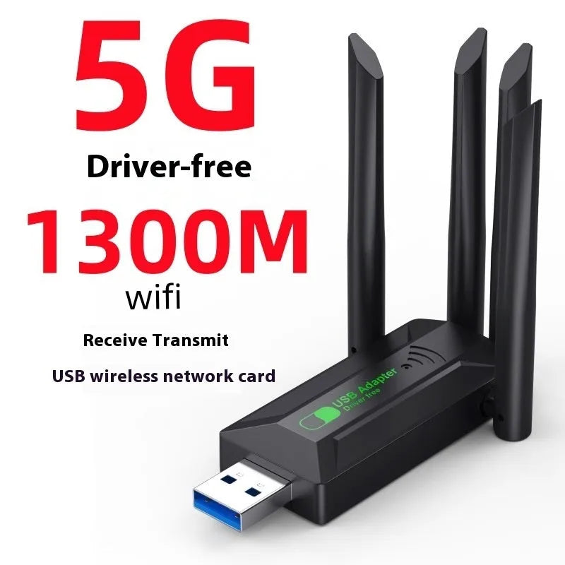 Black USB network transmitter with four antennas for computer wireless connectivity