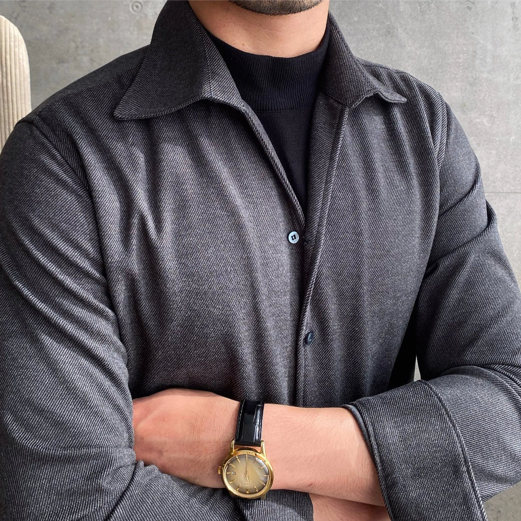 Casual men's shirt in blue with asymmetric design, viscose polyester blend, sizes M to 4XL