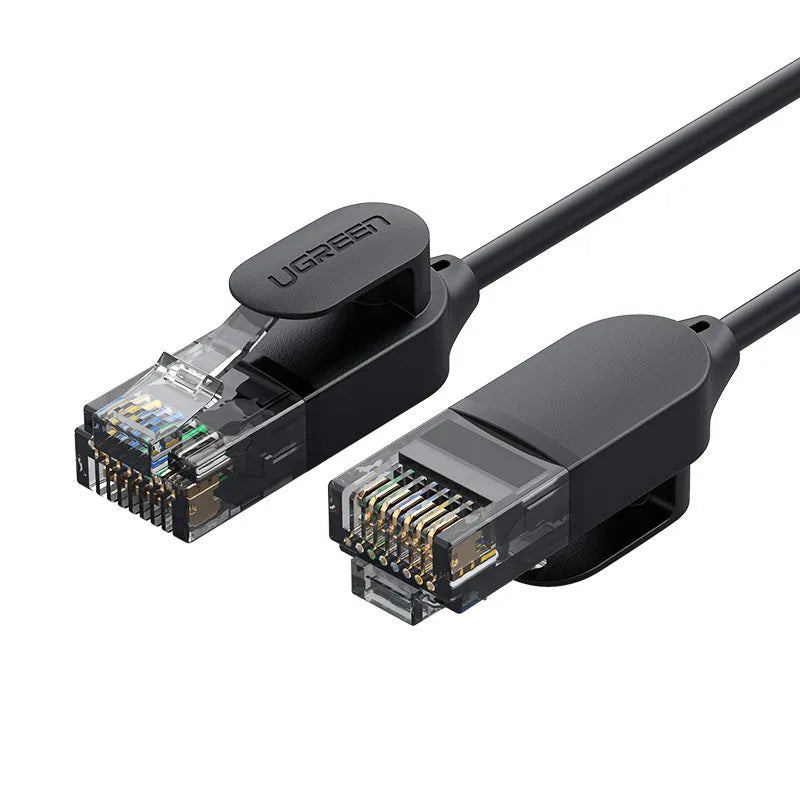 Black plastic high-speed network cable for home broadband router connection