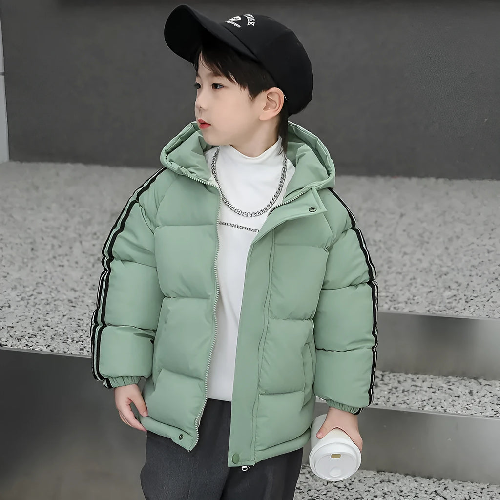 Children's thickened zip-up hooded winter coat in four colours for heights 100-150cm