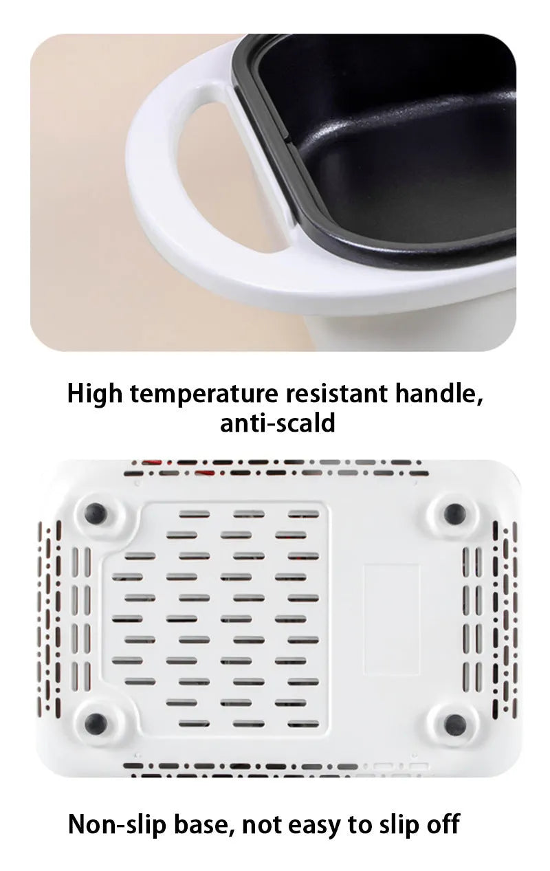 White and green household electric hot pot with dual-use caldron and frying oven function