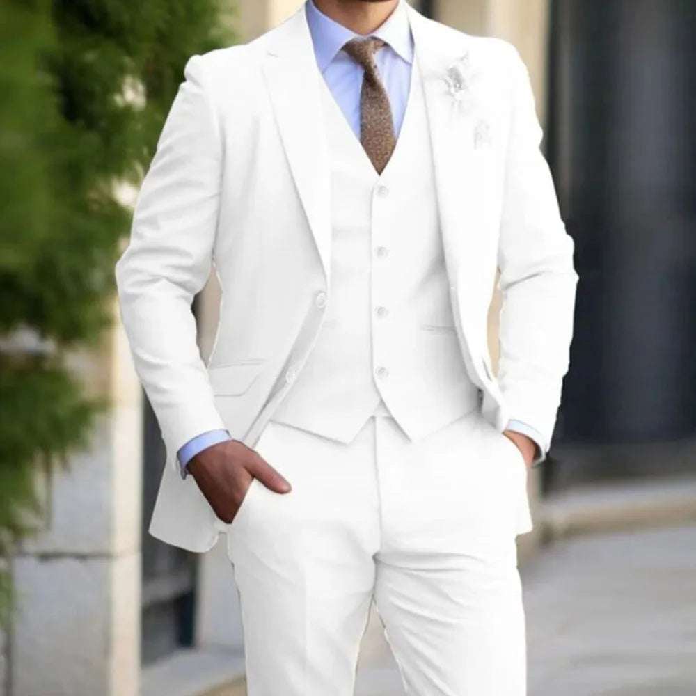 Men's casual three-piece suit set with jacket, vest and trousers in cotton blend, regular fit, sizes XXS to 7XL