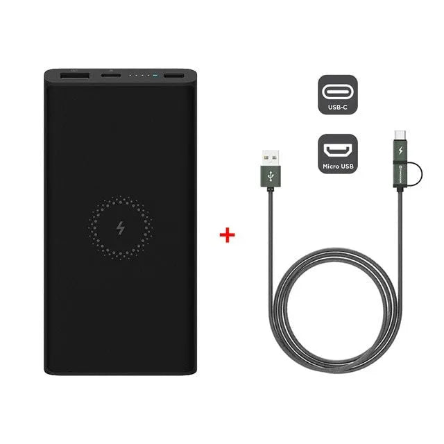 Black or white 10000mAh capacity power bank showing USB Type-C port and single USB output.