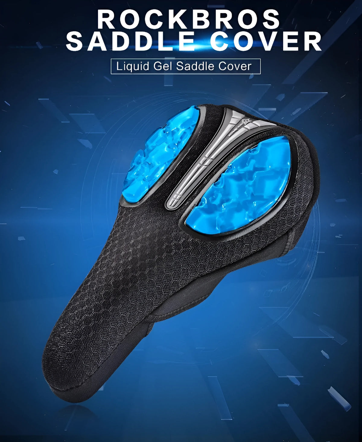 Bicycle gel saddle cover with liquid silicon gel, Leica material, glitter, 28 x 17 x 4 cm, non-slip lining and adjustable drawcord