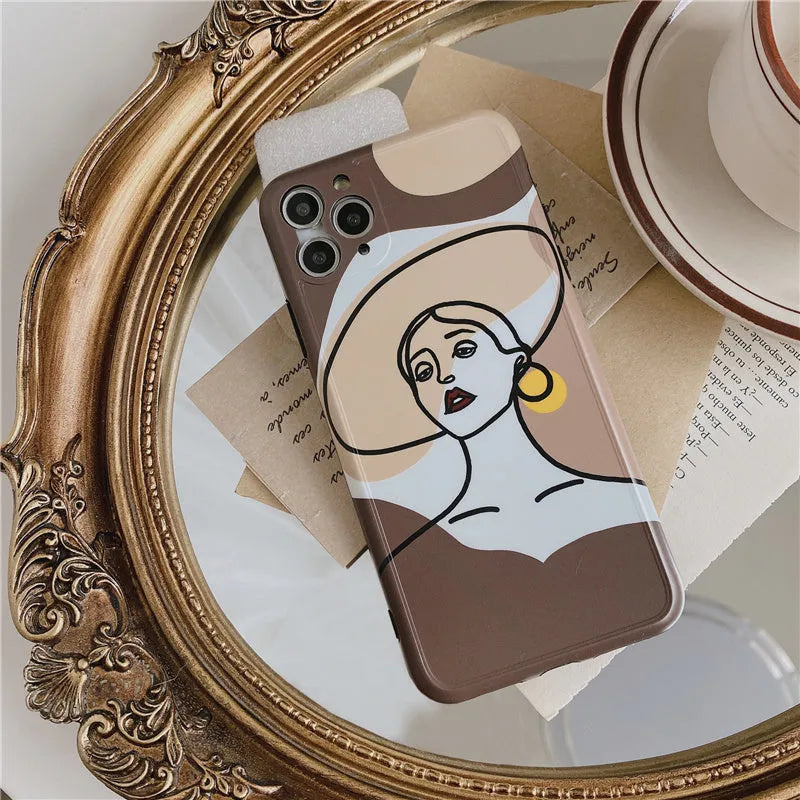 Orange yellow iPhone case with cartoon line painting design for Apple iPhone models