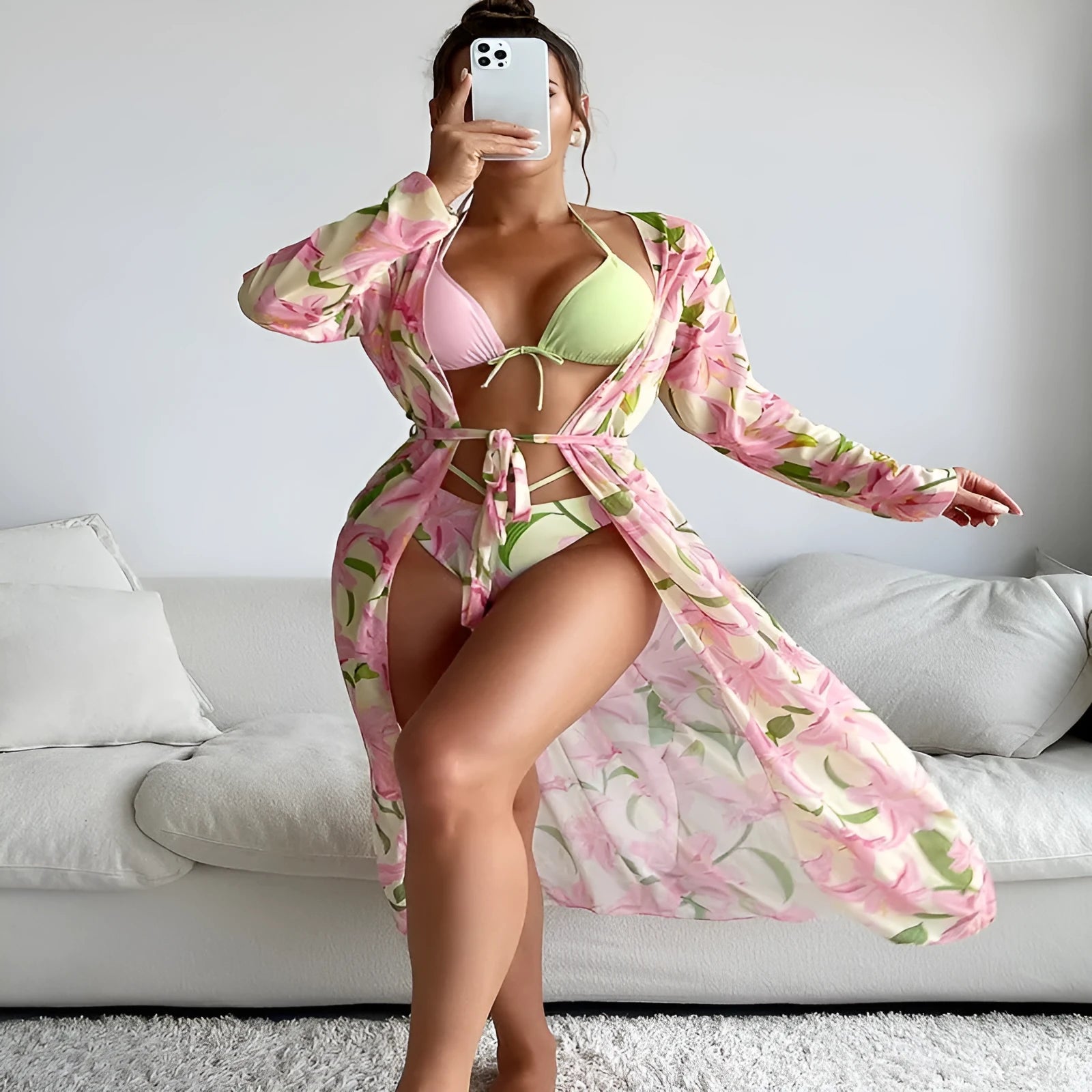 Women's printed bikini set with quick-drying polyester fabric in European and American style