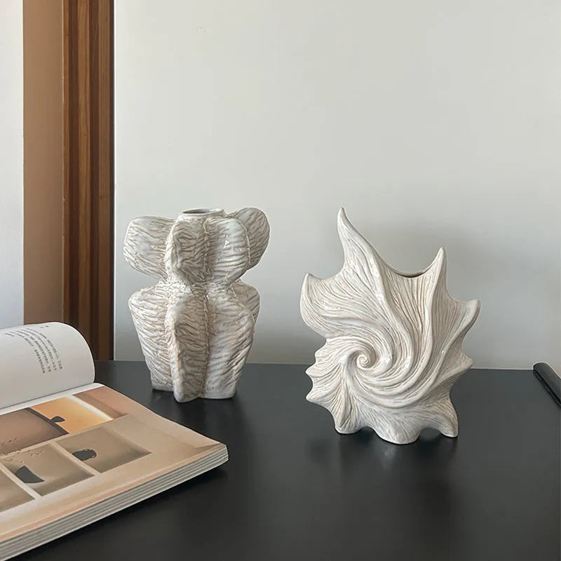 Hexagon ceramic vase with coloured glaze finish in European retro style