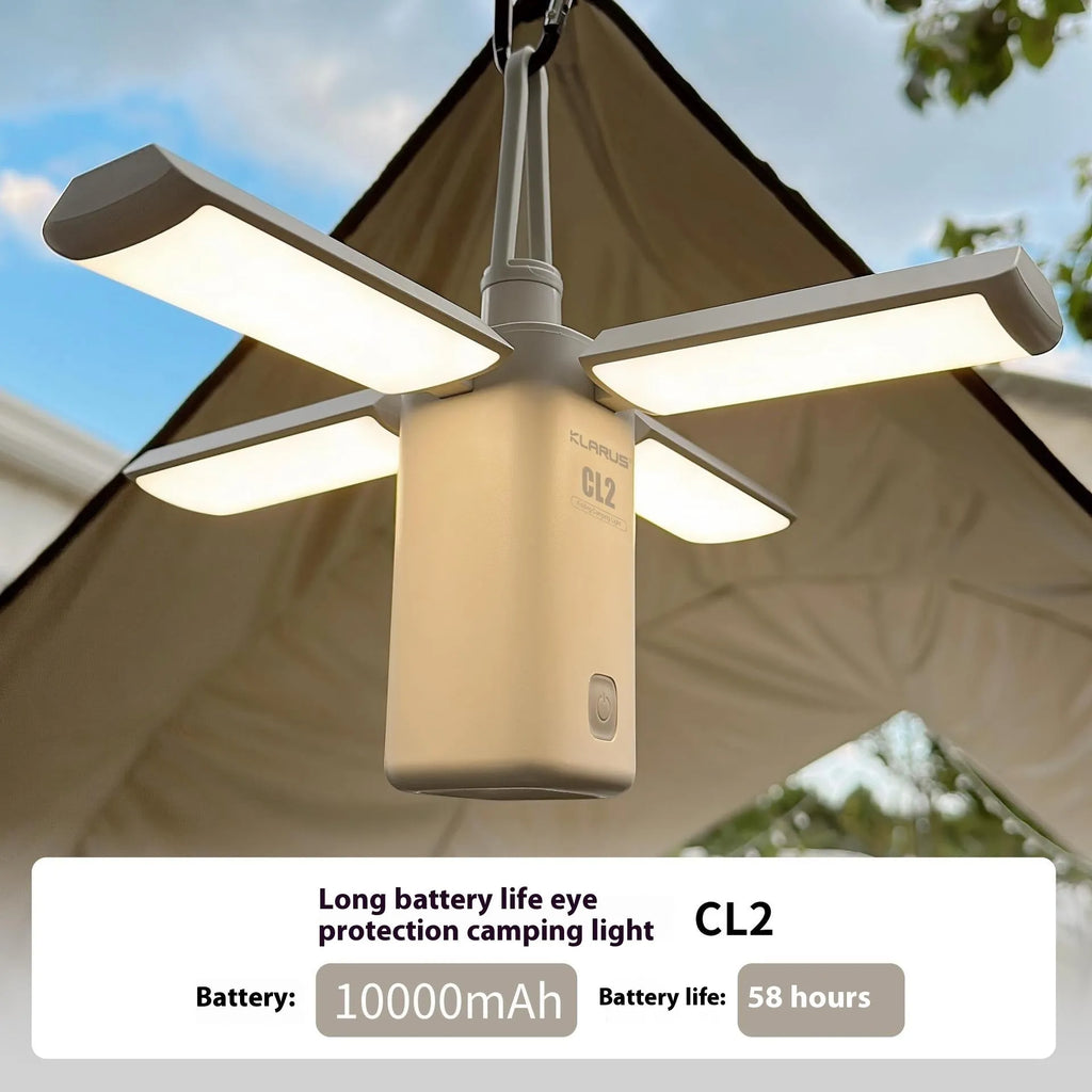 White and green rechargeable outdoor camping lamp with USB charging cable