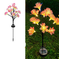 Solar LED camellia lawn lamp in pink or yellow, 720mm tall, IP65 outdoor garden light