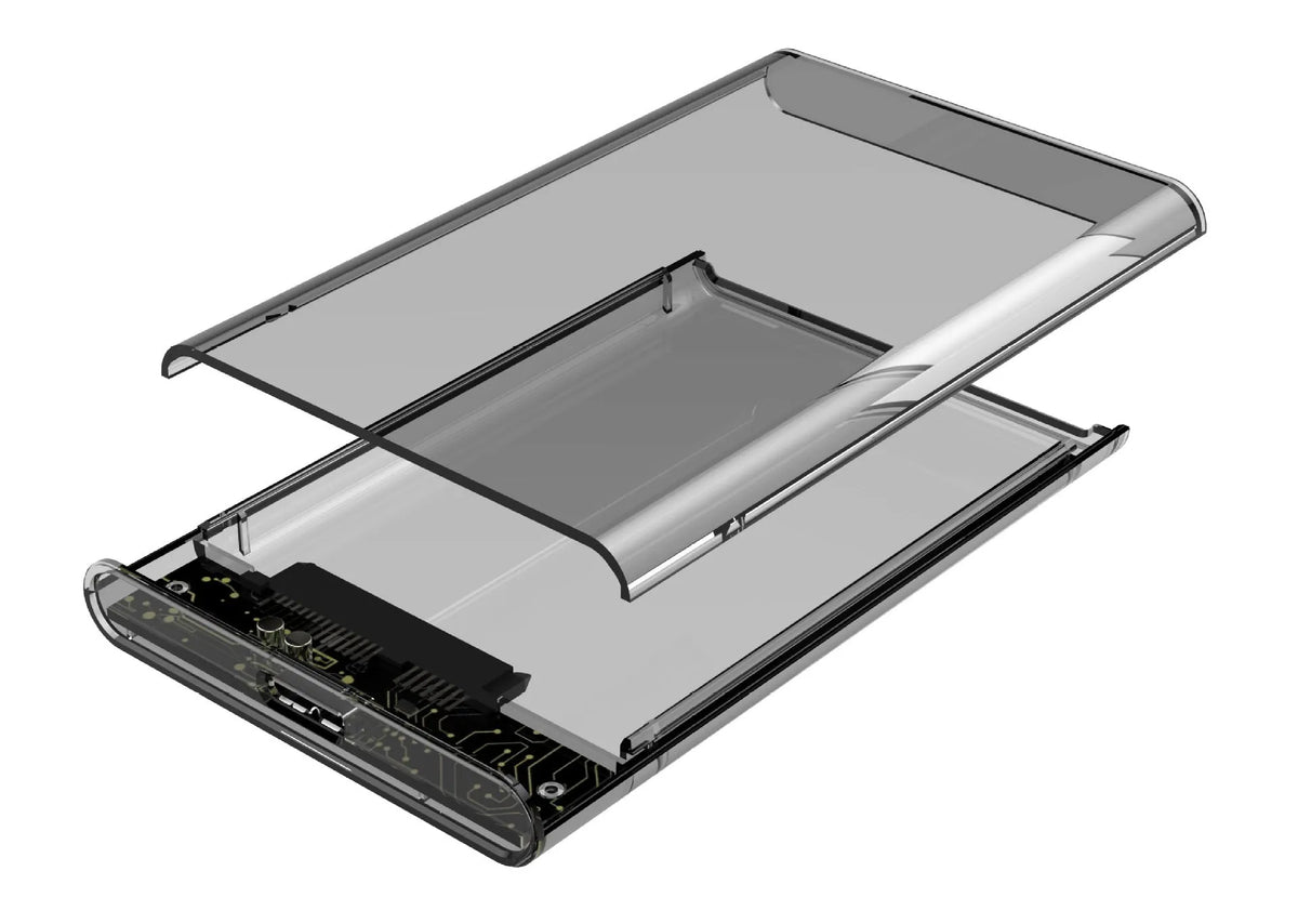 Transparent PC hard disk box for 2.5 inch SATA drives up to 4TB with USB interface