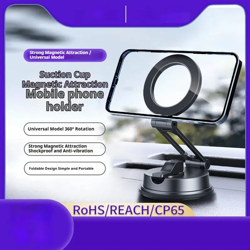 Black H154 car magnetic phone holder with suction cup mount on a car dashboard.