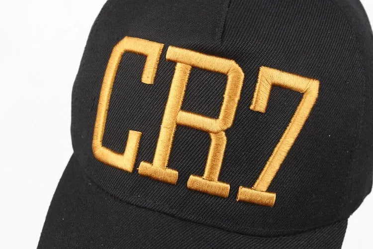CR7 black cotton baseball cap with big curling brim and high top crown