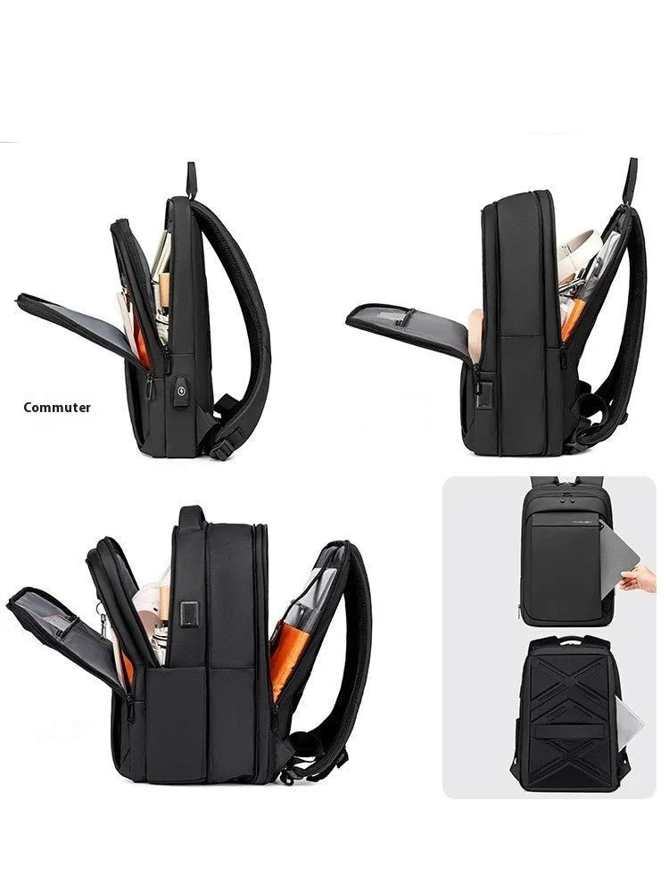 Oxford cloth backpack in black with air cushion straps and laptop compartment, three size options 13-34L