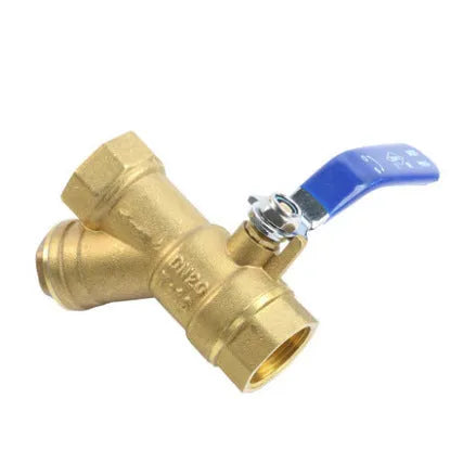 Solid brass Y-type filter ball valve with threaded ends for DN20 or DN25 pipe connections.