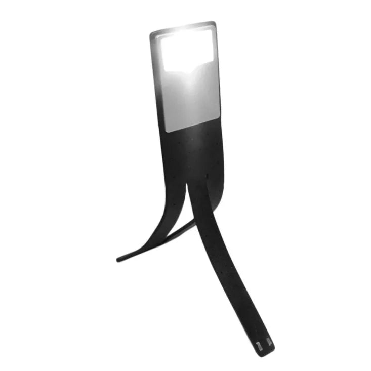 Black folding LED reading lamp with USB charging port and adjustable brightness settings