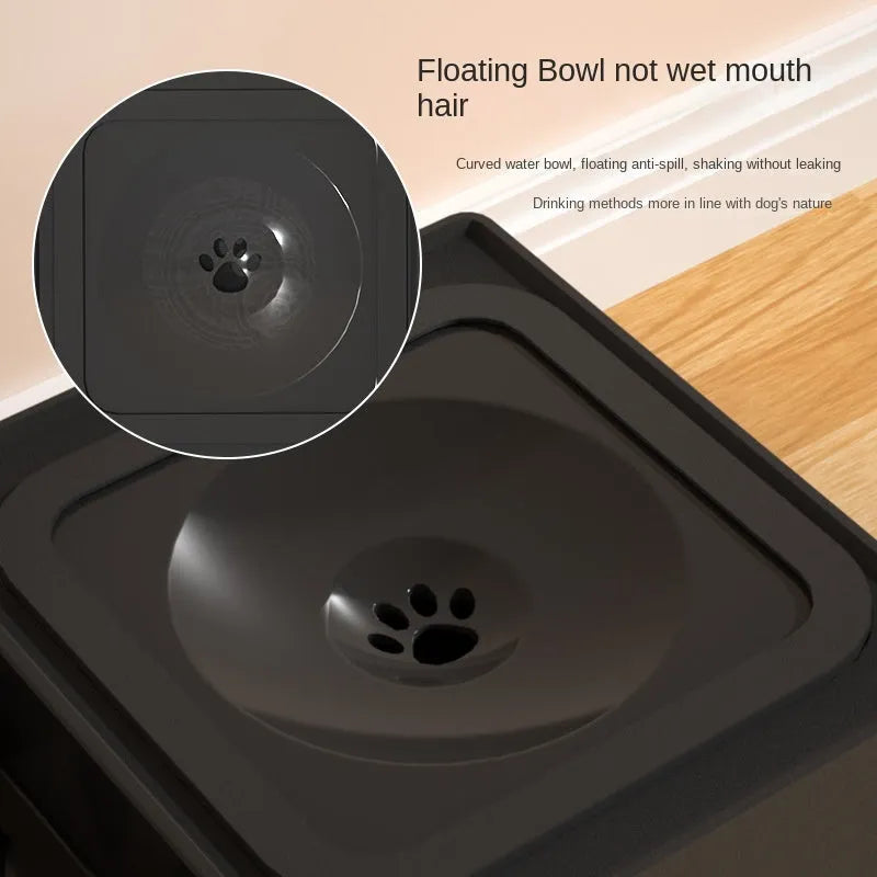 Adjustable height dog feeding stand with removable stainless steel bowls in black colour