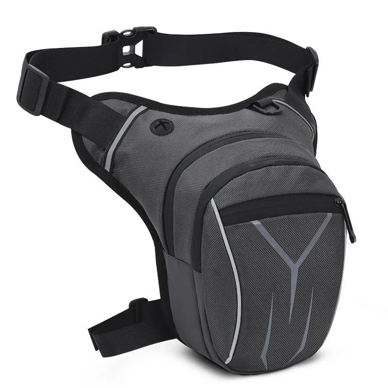 Men's motorcycle waist bag crossbody, polyester waterproof zipper bag in dark blue, black, or dark grey