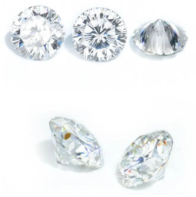 Round loose moissanite gemstone with eight hearts and eight arrows cut on a grey background
