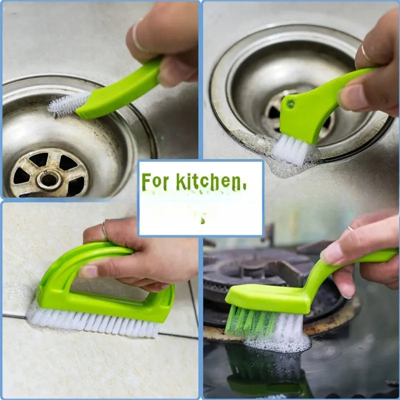 Green plastic floor seam cleaning brush set of 3 for household cleaning tasks