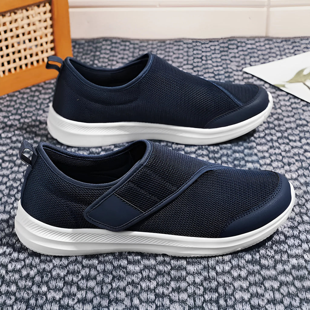Outdoor walking shoes with mesh upper and velcro fastening in black, grey, blue or wine red colours