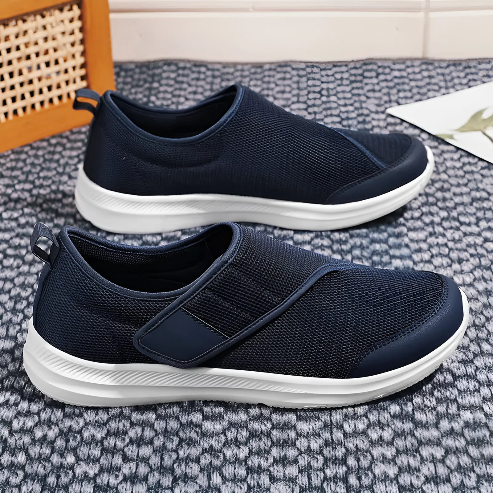 Outdoor walking shoes with mesh upper and velcro fastening in black, grey, blue or wine red colours
