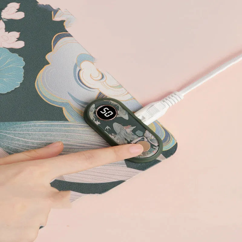 PVC leather desktop heating pad with idyllic pattern design on office desk
