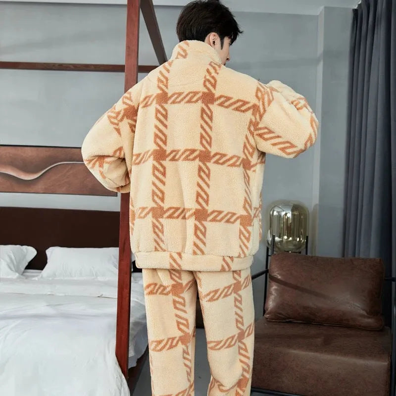 Men's thickened zipper pyjamas in artificial silk fabric colour H020, front view