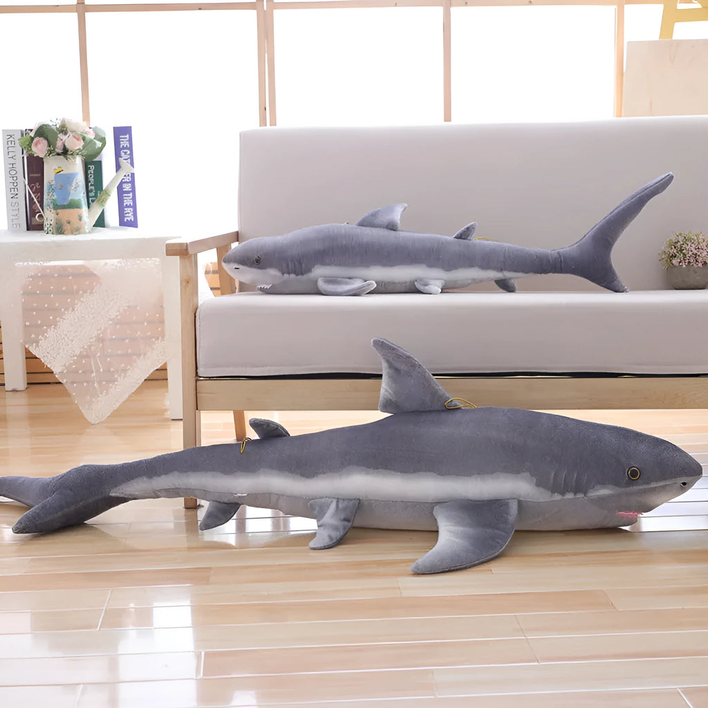 Simulation children's shark plush toy in 60cm height with realistic grey and white colouring