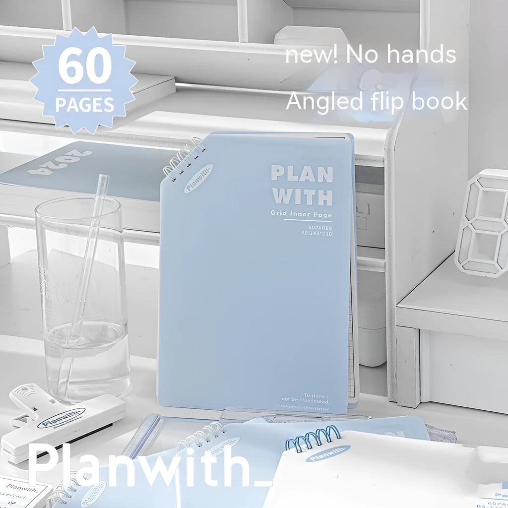 Oblique angle artsy Ins style salt series student notebook in A5 and B5 sizes with white or blue plaid cover options.