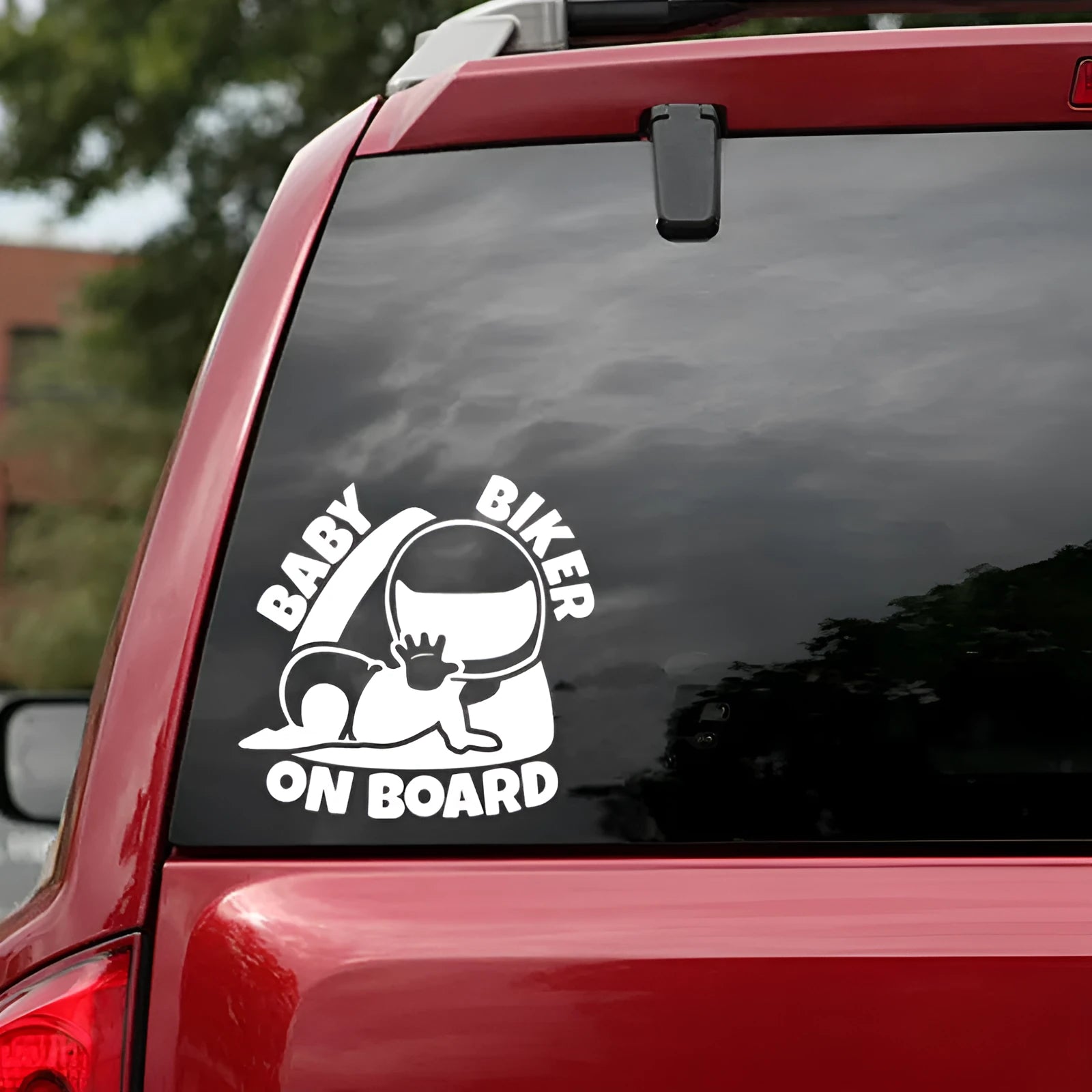 Reflective BABY ON BOARD car sticker measuring 14.5cm by 15cm in black and white colour options