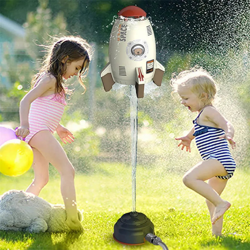 Outdoor water pressure rocket launcher toy with rotating sprinkler for children's garden play