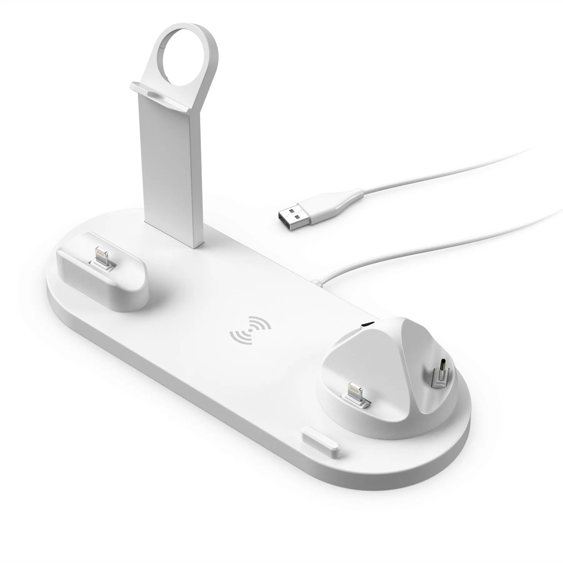 Universal wireless charging stand for mobile phone, smartwatch and headphones in black colour