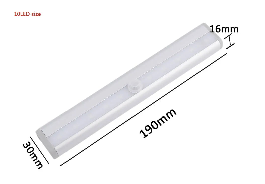 Aluminium magnetic LED closet light strip with motion sensor, shown in cold white and warm white.