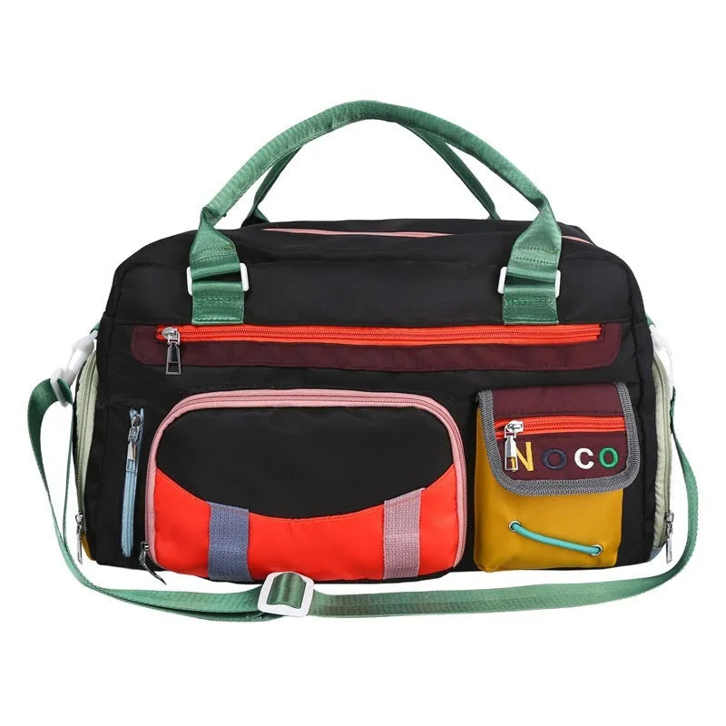 Large capacity Oxford cloth sports shoulder messenger bag in black or khaki with 36-55L storage