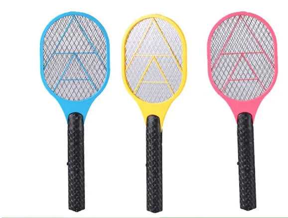 Blue rechargeable electric mosquito swatter with 45cm handle and 16cm mesh grid