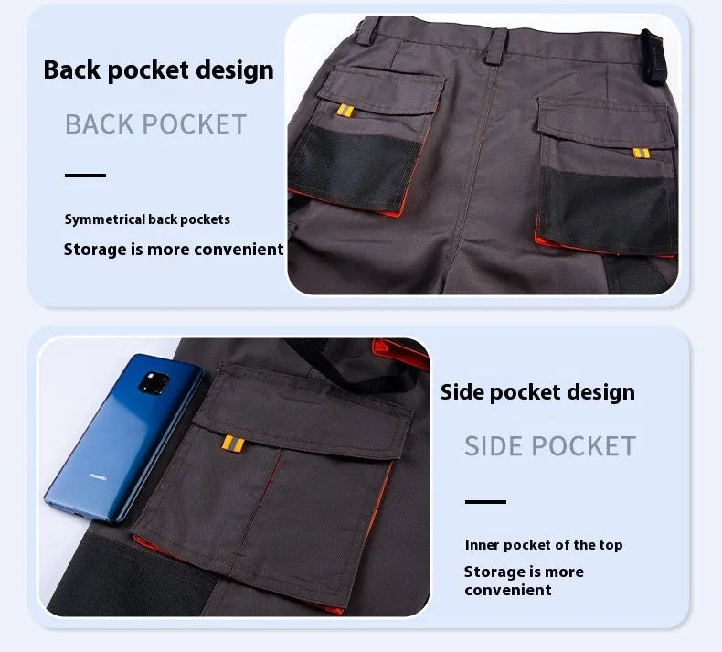 Men's dark grey multi-pocket cargo pants with large pocket, polyester moisture-absorbing fabric, sizes S-5XL