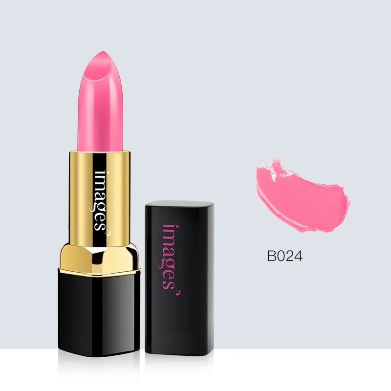 Moisturising lipstick tube in one of ten colours, including coral red and babie pink, 3.8g net weight.