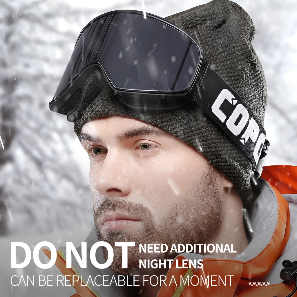 Magnet myopia night vision ski goggles with double-layer anti-fog lens in blue piece colour