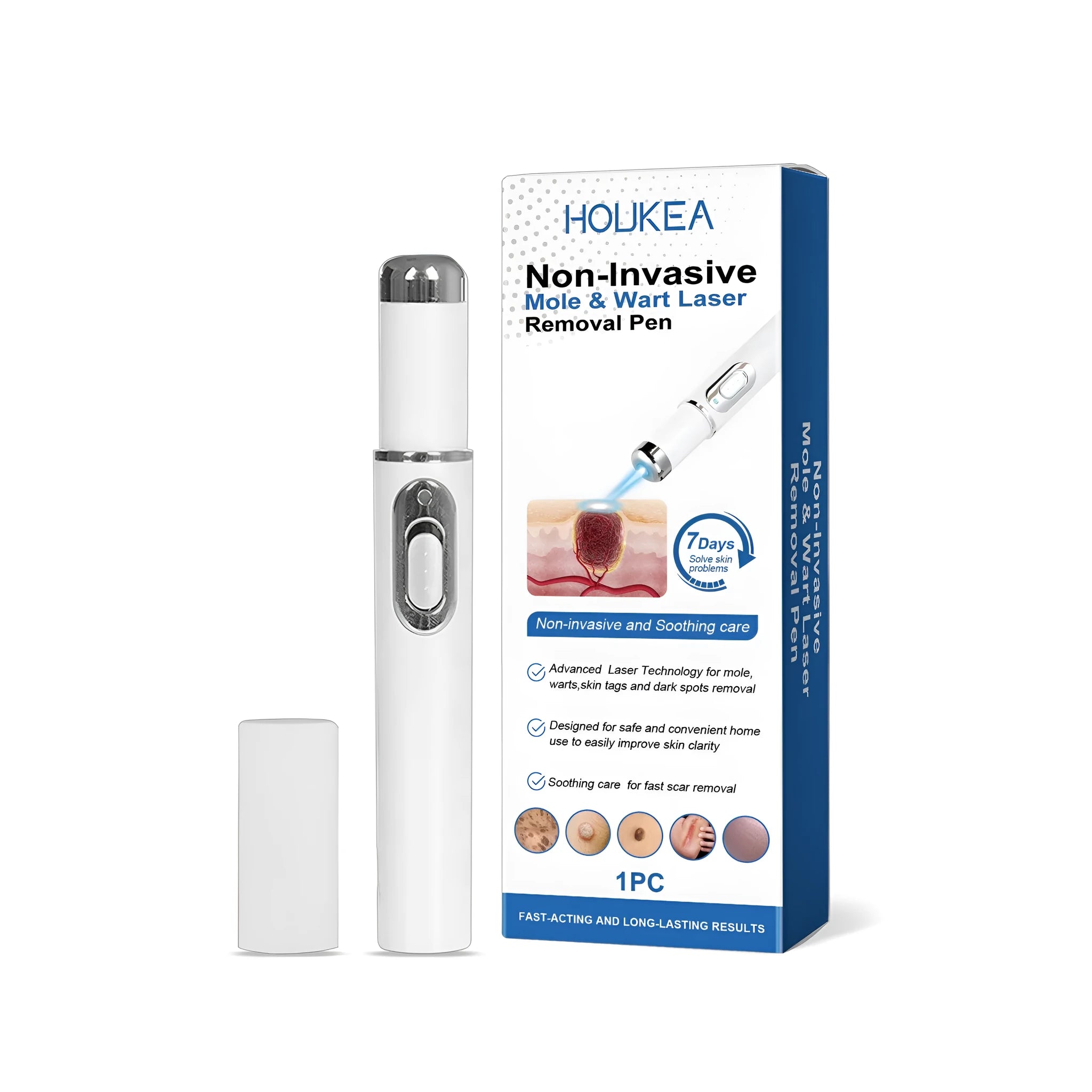 A white ABS plastic laser pen for non-invasive skin care and mole removal.
