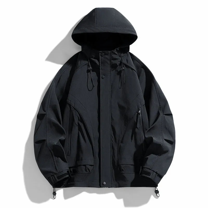 Loose fit hooded rabbit fur jacket in phantom green colour with zippered pockets