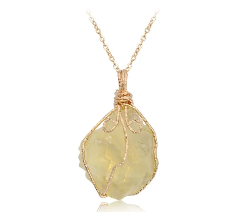 Natural stone pendant irregular rough crystal necklace amethyst with gold setting