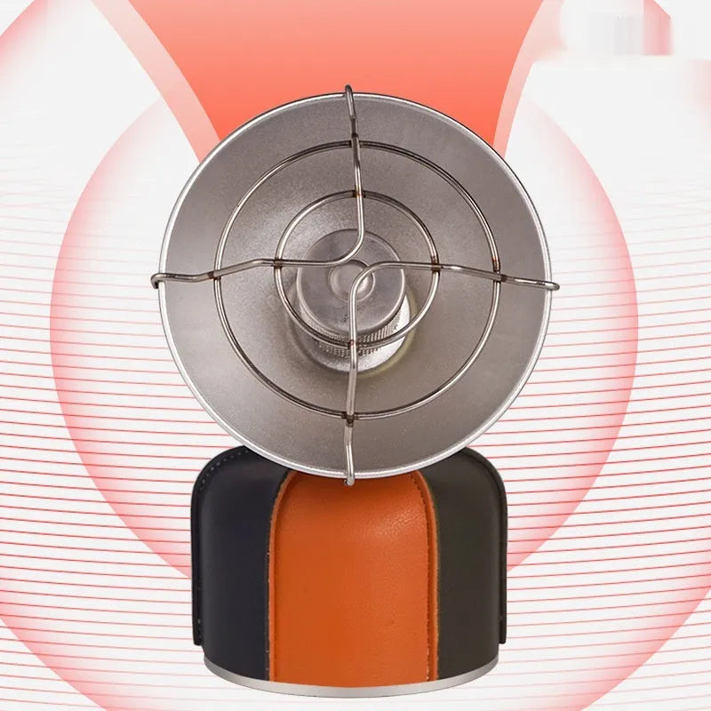 Black and orange portable outdoor camping heater with automatic ignition on a stainless steel and plastic body.