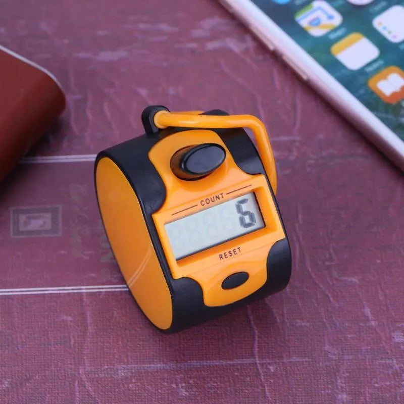 Handheld 5 digit electronic tally counter with zero clearing switch and large LCD display, for people flow statistics.