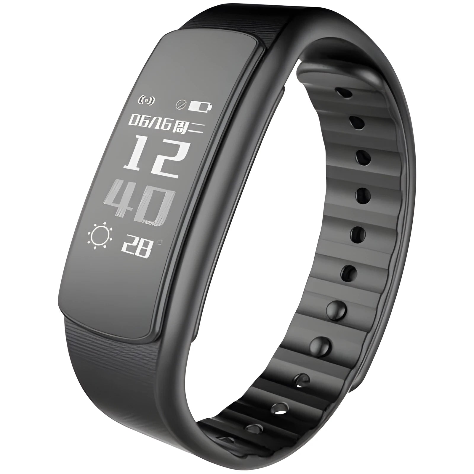 I6 smart sports bracelet with 0.96-inch touch screen shown in black or green colours on wrist
