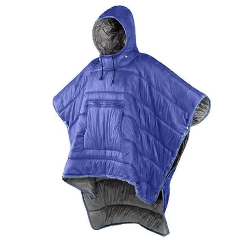 Outdoor cloak sleeping bag wearable as cape with nylon fabric measuring 200x140cm